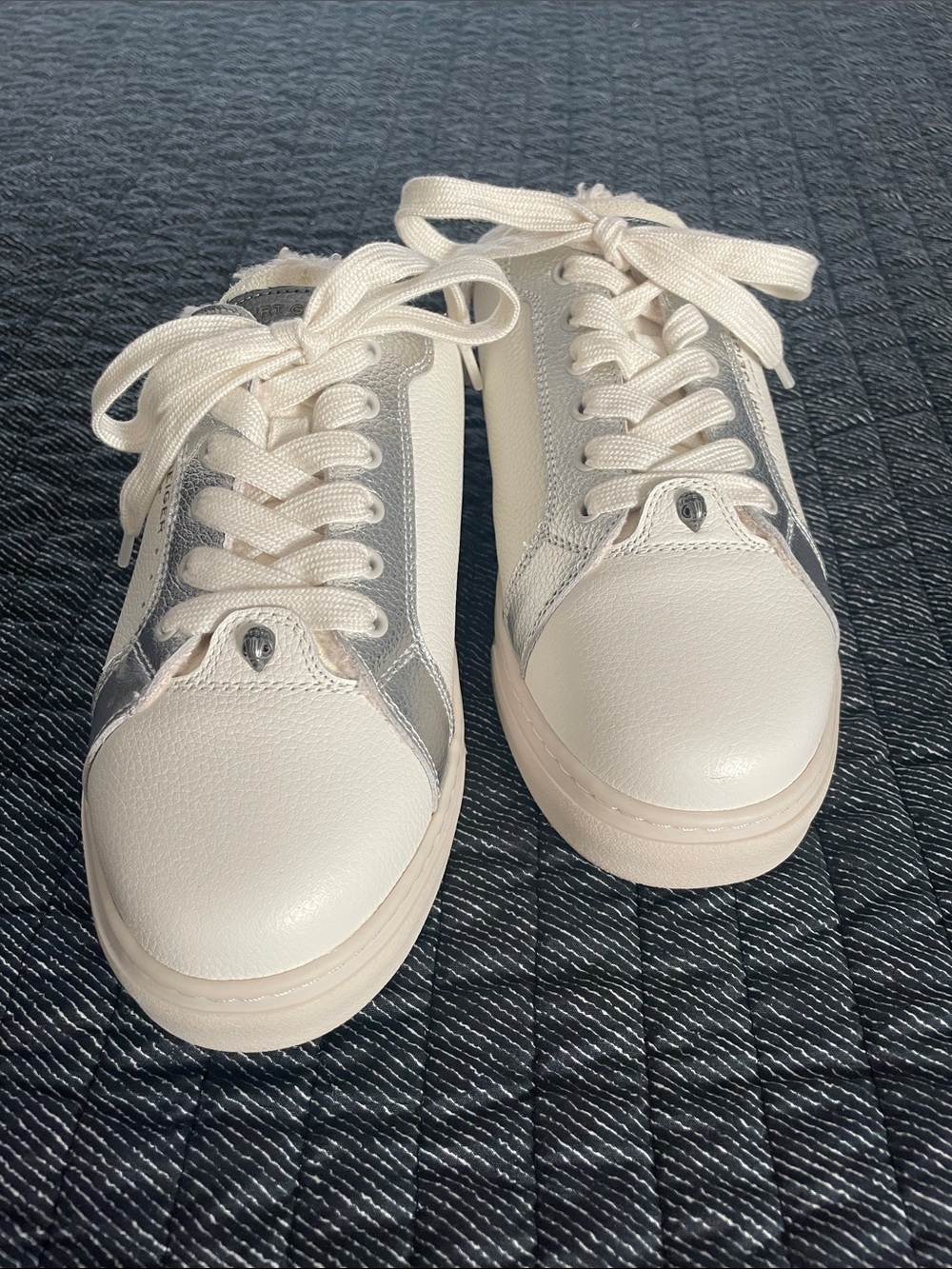 Kurt Geiger Cream and Silver Low-Top Mule Slip On Lace Sneakers